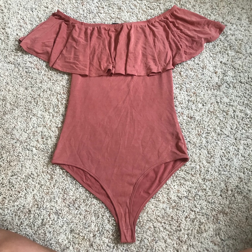 Ruffle off the shoulder onesie